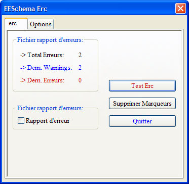 fenêtre de rapport d'erreur sur EeSchema